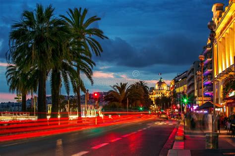City Of Nice Skyline At Night In France Stock Image Image Of