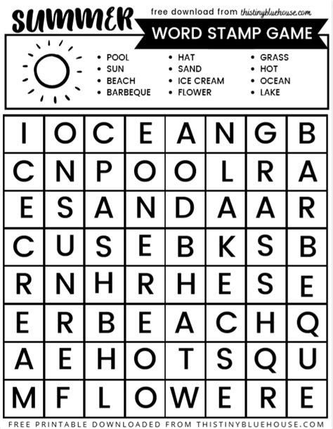Fun Free Summer Bingo Stamper Printable Word Search For Kids This