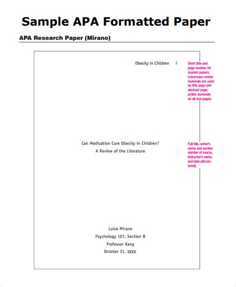 Free 7 Sample Apa Outline Templates In Pdf