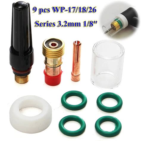 New 9 PCS Welding Torch Gas Lens Glass Cup Kit For TIG WP 17 18 26