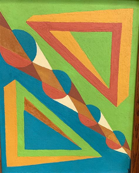 Vintage 60s Geometric Abstract Shapes Painting Mid Century Modern Wall