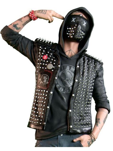 Wrench Watch Dogs 2 Black Leather Vest Stars Jackets