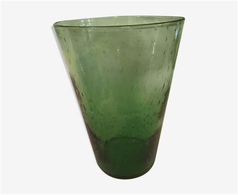 Vase Vert En Verre Soufflé Bullé Empoli 1950 Selency