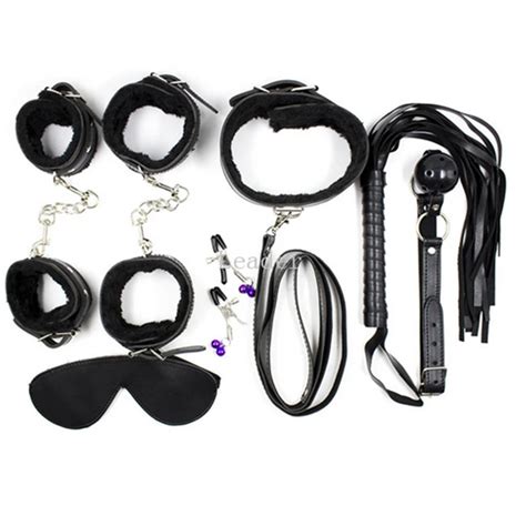 7pcs Set Red Leather Bondage Set Kit Contains Wrist Cuffs Fetish Whip Blindfold Nipple Clamp