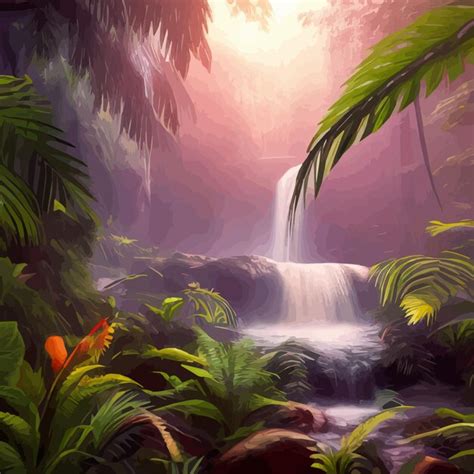 Premium Vector Beautiful Waterfall In Deep Rainforest Like Heaven