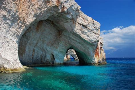 Nature Landscape Rock Cave Sea Turquoise Water Island Greece