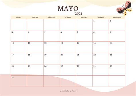 Calendario Mayo 2021 Para Imprimir Gratis ️ Una Casita De Papel