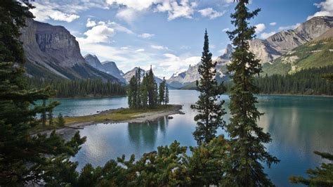 Nature Landscape Mountain Trees Forest Water Lake Clouds Reflection Canada Pine Trees