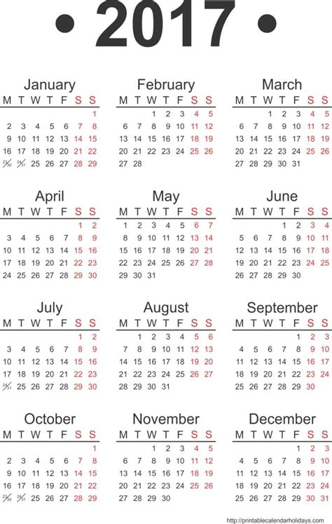 2017 Yearly Calendar Archives Free Printable Calendar 2016 2017