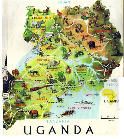 Uganda is located in eastern africa. Large detailed tourist illustrated map of Uganda | Uganda ...