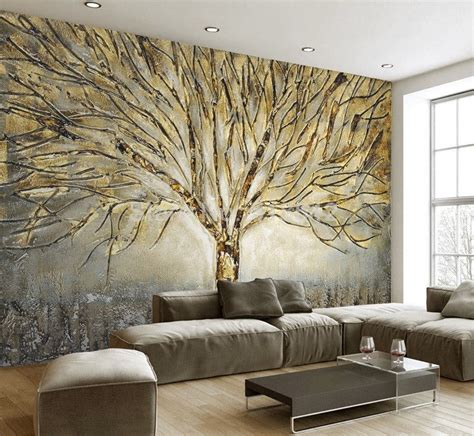 3d Golden Tree Abstract Design Wallpaper Mural For Home Or Business