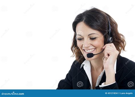 Woman Customer Service Worker Call Center Smiling Operator Stock Photo Image Of Support