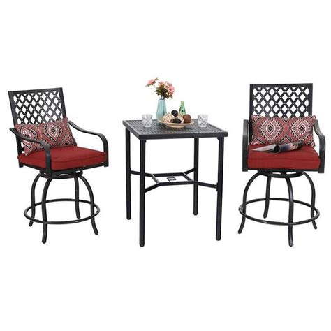Phi Villa Outdoor Extra Wide Height Swivel Bar Stools Arms Chairs Set