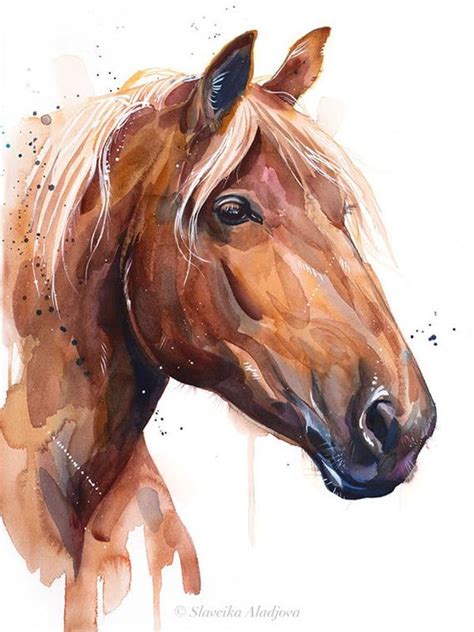 Original Watercolor Slaveika Aladjova Watercolor Horse Painting