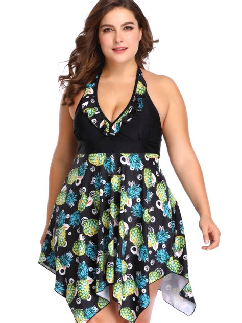 Sexy Dance Women S Plus Size Swimsuit Floral Printed Swimwear Tummy Control Swimdress Two