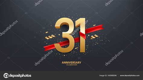 31st Year Anniversary Celebration Background Golden Number Wrapped Red