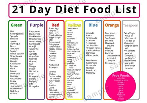 21 Day Diet Meal Plan Food List Shopping List Printable Etsy 21