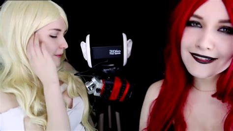 ASMR Ear LICKING TWIN Angel Demon Kissing Mouth Sound Breathing