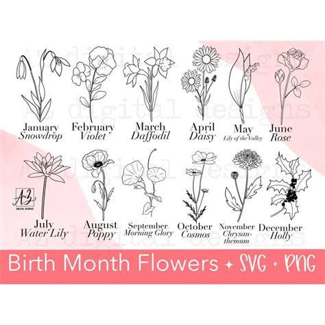 Birth Month Flower Svg Hand Drawn Birthday Flower Svg Fl Inspire
