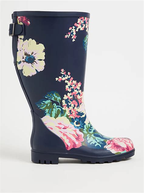 Plus Size Navy Floral Rubber Knee High Rain Boot Ww Torrid