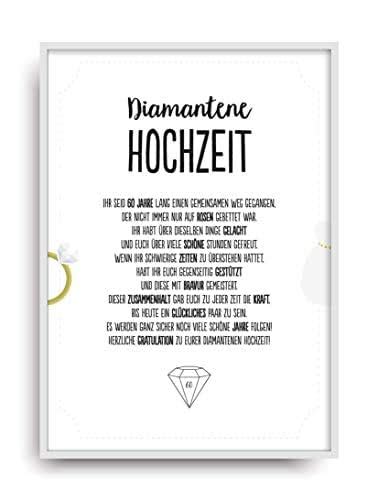 Mit einer echten, alten zeitung vom tag der hochzeit schenken sie ein stück erinnerung. Geschenk Karte DIAMANTENE HOCHZEIT Kunstdruck 60. Hochzeitstag Diamant Brautpaar Bild ohne ...
