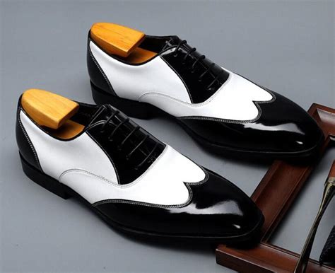 Black And White Mens Dress Genuine Leather Oxford Shoes For Men Casual