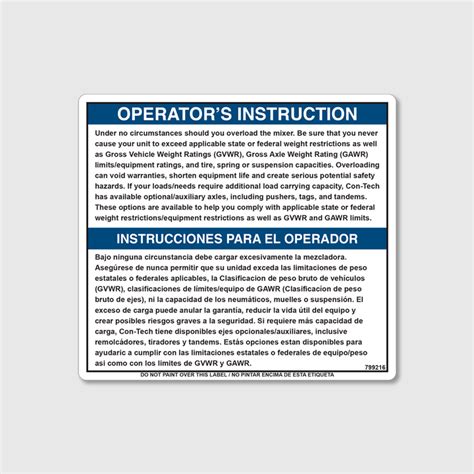Instruction Do Not Overload Decal Con Tech Manufacturing