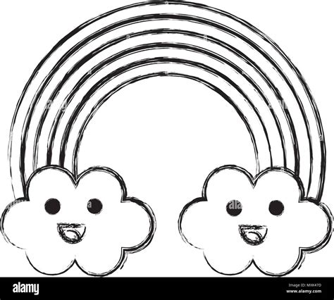 Cute Rainbow With Clouds Kawaii Characters Stock Vector Image And Art Alamy