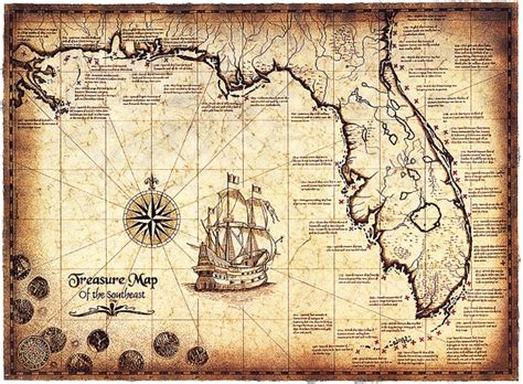Treasure Map Of The Southeast Limited Edition 16 X 22 Treasure Map