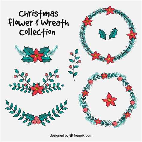 Free Vector Pack Of Hand Drawn Floral Wreath