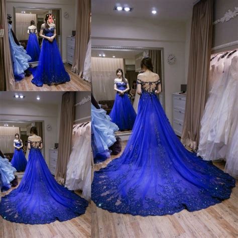 Discount Unique Royal Blue Wedding Dresses A Line Boat Neck Short