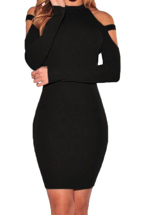Women Black Dress Tight Fitted Dresses Mini Dress Chic Black