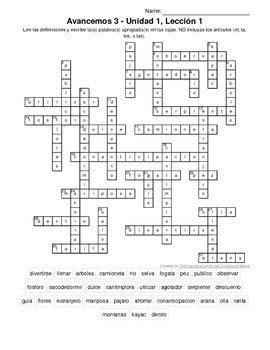 4 unidad 1 lección 1. Avancemos Level 3 Unit 1 1 Crossword Puzzle