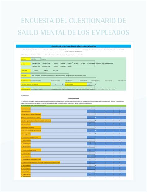 Plantilla De Excel Encuesta Del Cuestionario De Salud Mental De Los