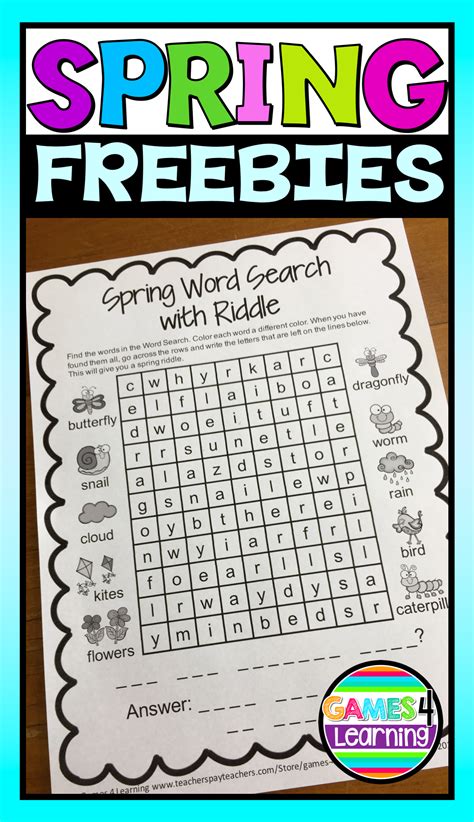 Spring FREEBIES - No Prep Spring printables - This is a Spring word search. Also includes Spring ...