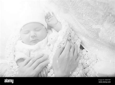 Newborn Baby Girl Sleeping On A Soft Pillow Stock Photo Alamy