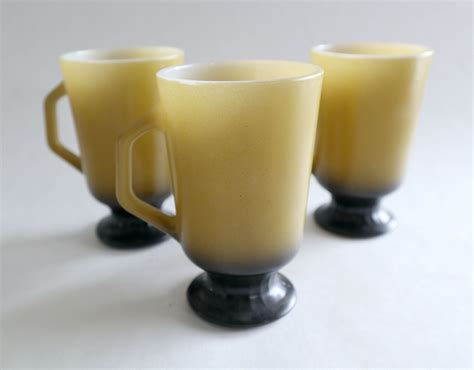 3 Fire King Footed Mugs Pedestal Mug Anchor Hocking Yellow And Etsy Canada Fire King Vintage