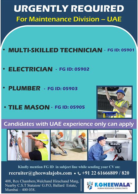 Urgently Required Maintenance Division In Uae Please Send Your Updated