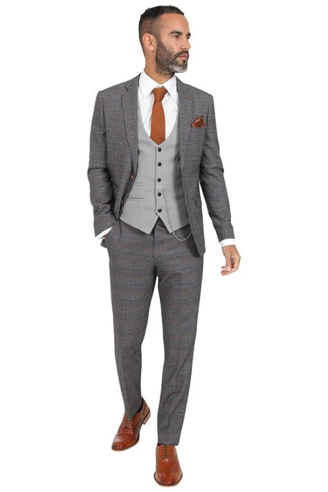 marc darcy jenson grey check three piece suit kelvin silver waistcoat