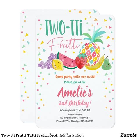 Two Tti Frutti Tutti Fruity Birthday Fruit Summer Invitation Zazzle