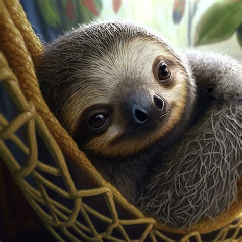 Tired Sloth In A Hammock Funny Cartoon Cute Ai Generated 24067667 Stock