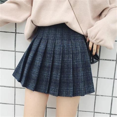 2018 autumn high waist pleated a line skirts girls harajuku woolen pla eavents in 2020