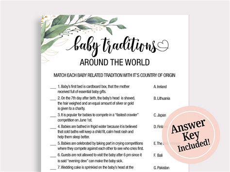 Baby Traditions Around The World Baby Shower Game Card Greenery Baby