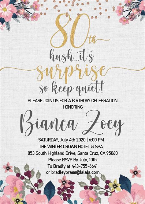 Cool Floral 80th Birthday Invitation Templates Editable With Ms Word