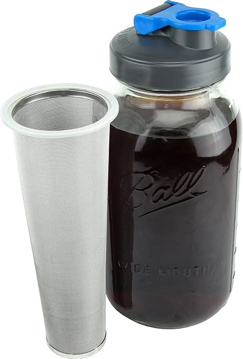 Cold Brew Mason Jar Coffee Maker By County Line Kitchen 2 Quart 64 Oz Durable Glass Jar