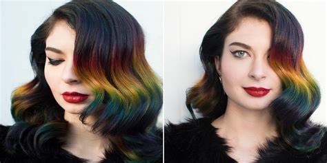 Rainbow Ombré Hair Color Technique With Brunette Roots Photos Allure