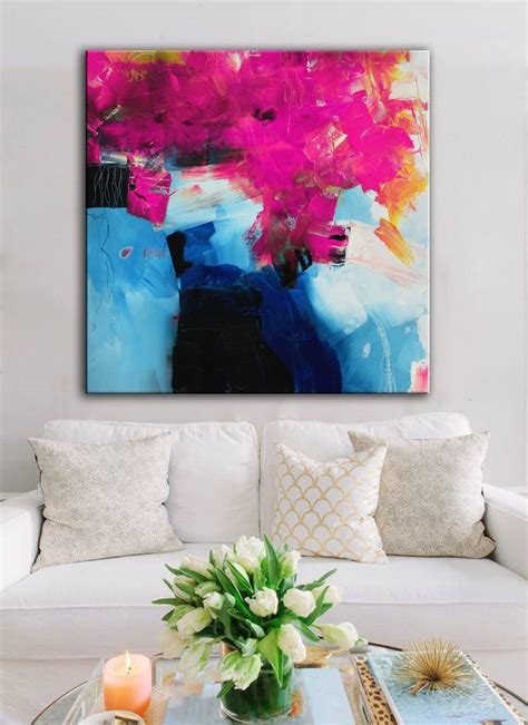 Pink Fuschia Abstract Print Pink Blue White Giclee Square Etsy