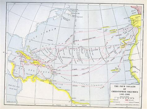 Print Map Four Voyages Of Christopher Columbus 1492 1503 Etsy