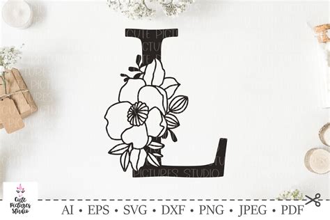 Botanical Alphabet Svg Floral Letter L Svg Bundle Svg Dxf 236959