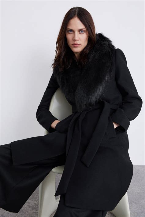 image 4 of coat with faux fur collar from zara